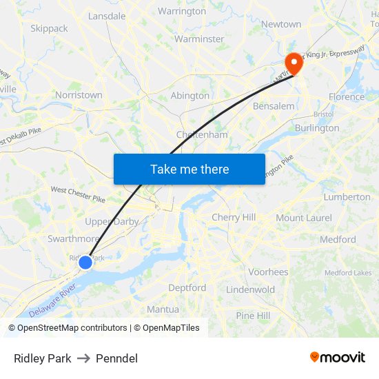 Ridley Park to Penndel map