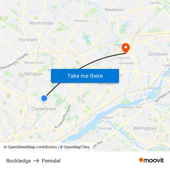 Rockledge to Penndel map