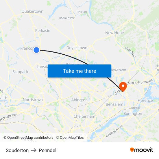 Souderton to Penndel map