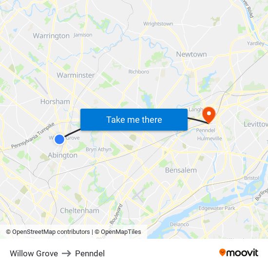 Willow Grove to Penndel map
