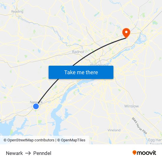 Newark to Penndel map