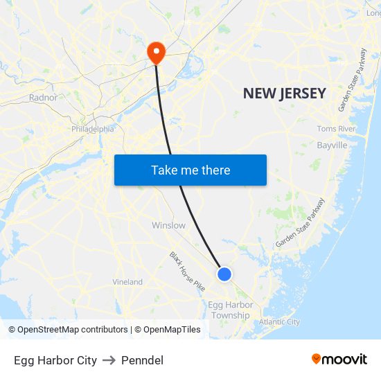 Egg Harbor City to Penndel map