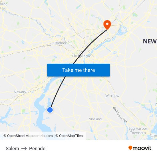 Salem to Penndel map