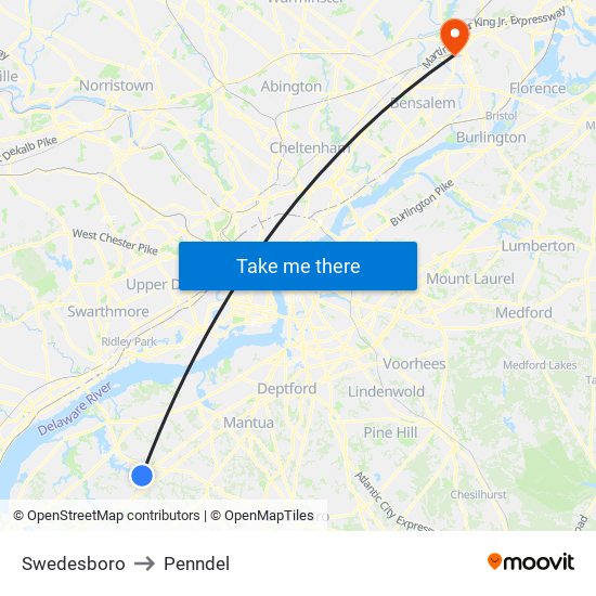 Swedesboro to Penndel map