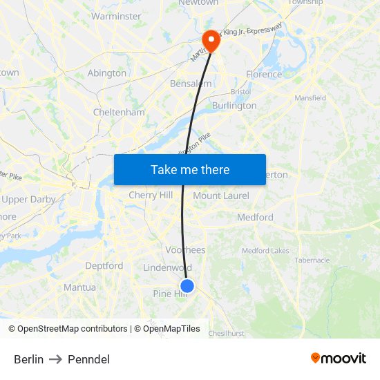 Berlin to Penndel map
