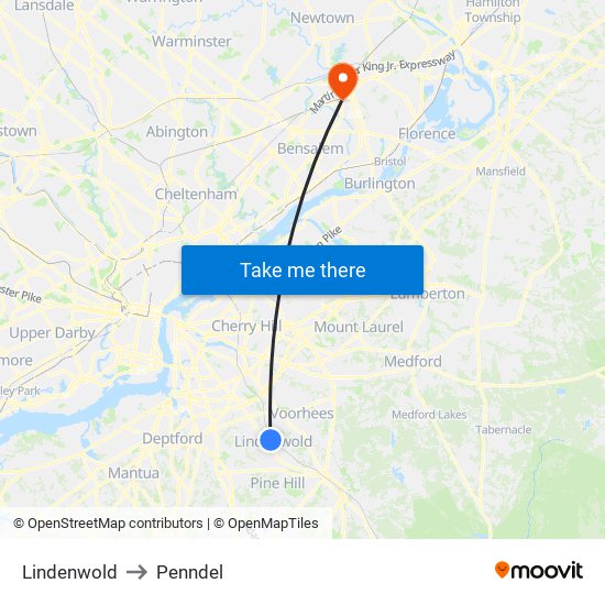 Lindenwold to Penndel map