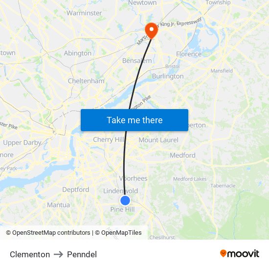 Clementon to Penndel map