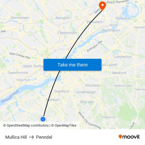 Mullica Hill to Penndel map