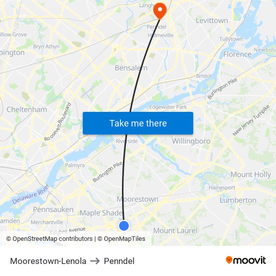 Moorestown-Lenola to Penndel map