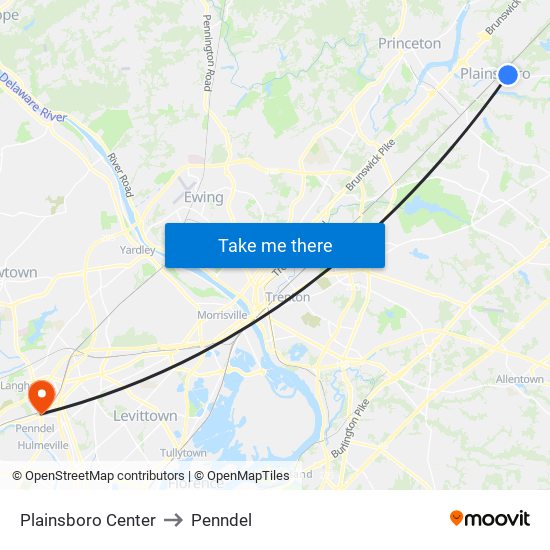 Plainsboro Center to Penndel map