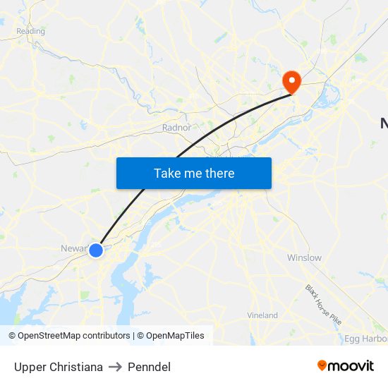 Upper Christiana to Penndel map