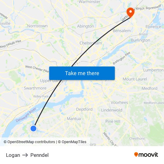 Logan to Penndel map