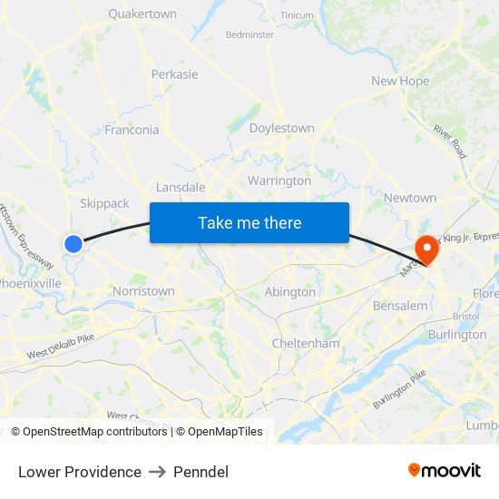 Lower Providence to Penndel map