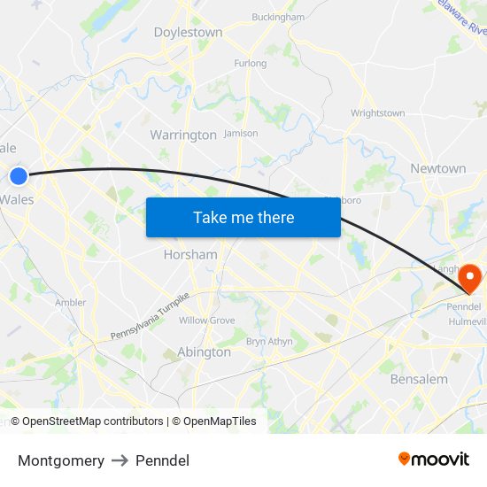 Montgomery to Penndel map