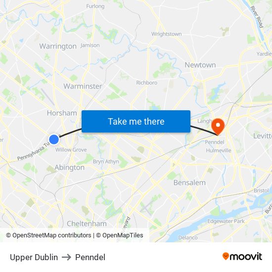 Upper Dublin to Penndel map