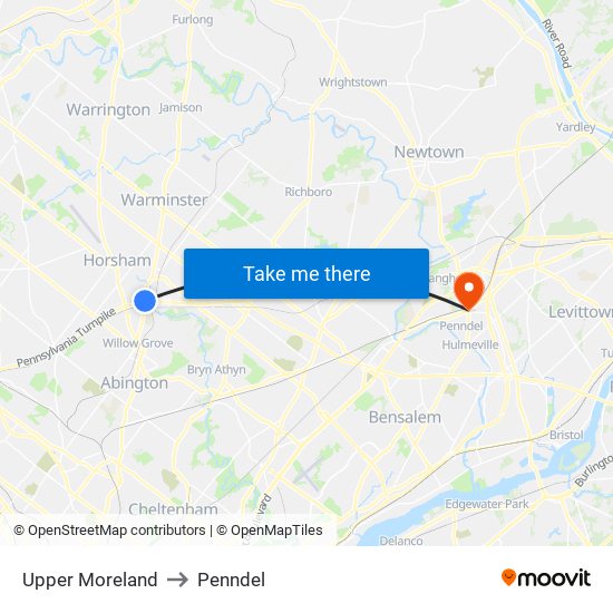 Upper Moreland to Penndel map