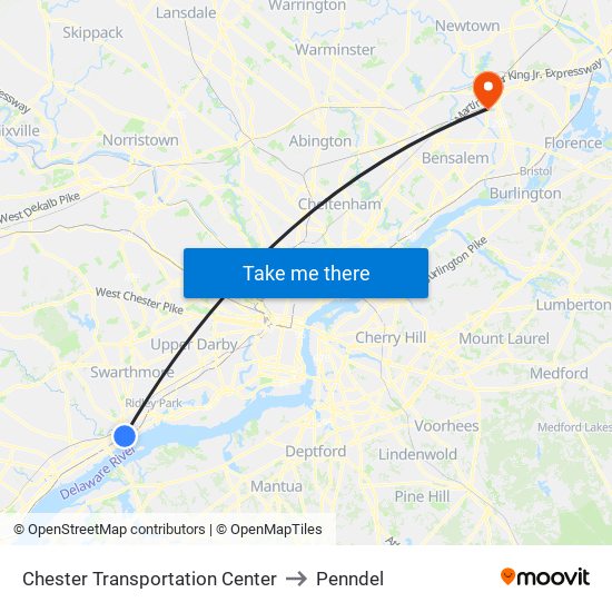 Chester Transportation Center to Penndel map