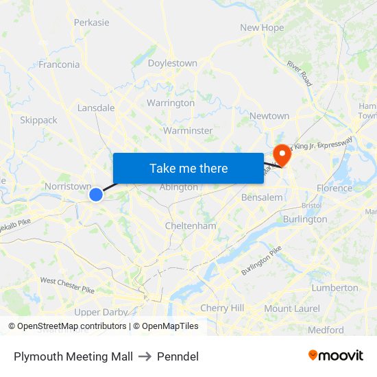 Plymouth Meeting Mall to Penndel map
