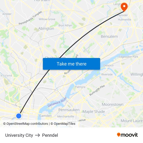 University City to Penndel map