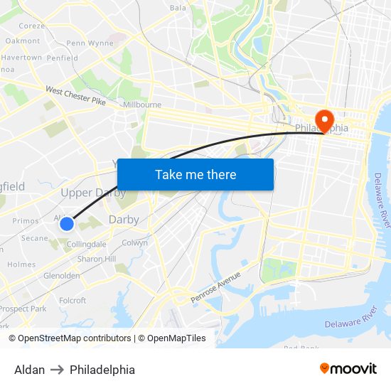 Aldan to Philadelphia map