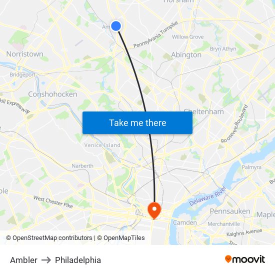 Ambler to Philadelphia map