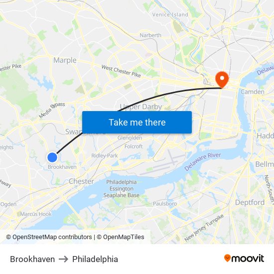 Brookhaven to Philadelphia map