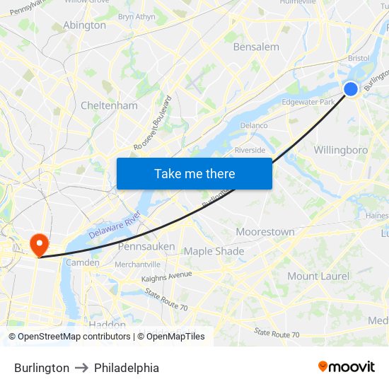 Burlington to Philadelphia map