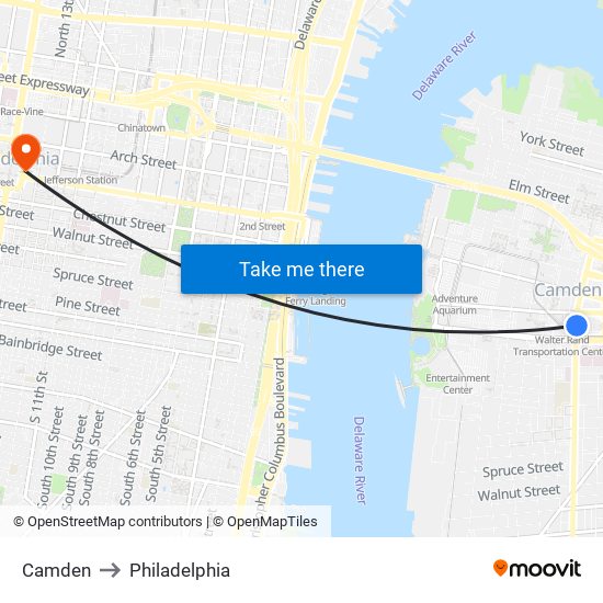 Camden to Philadelphia map