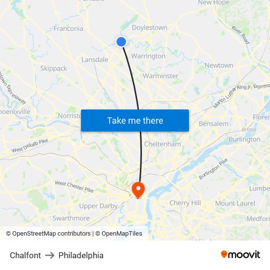 Chalfont to Philadelphia map