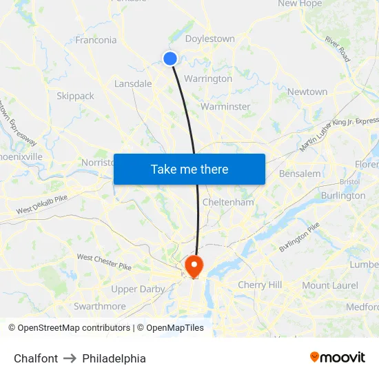 Chalfont to Philadelphia map