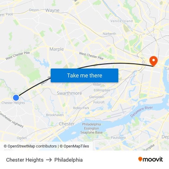 Chester Heights to Philadelphia map