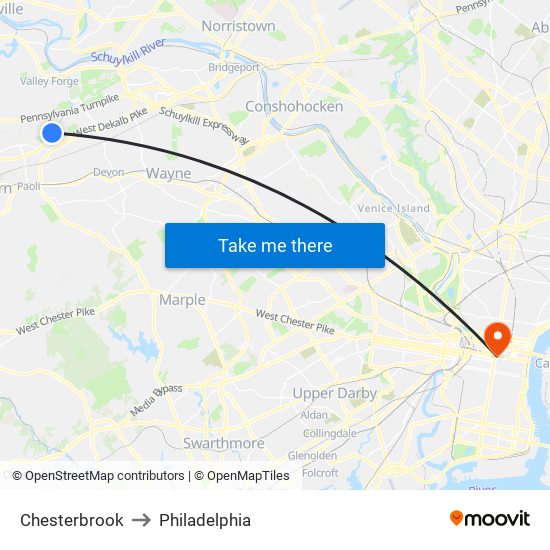 Chesterbrook to Philadelphia map