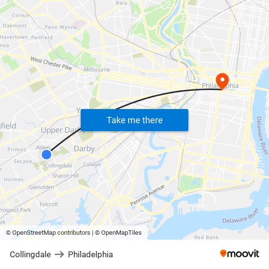 Collingdale to Philadelphia map