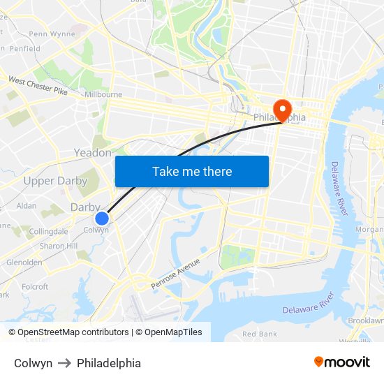Colwyn to Philadelphia map