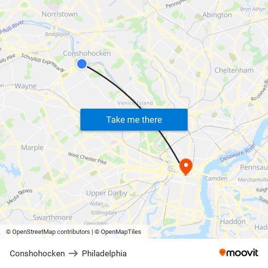 Conshohocken to Philadelphia map