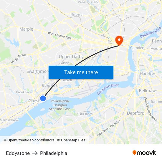 Eddystone to Philadelphia map