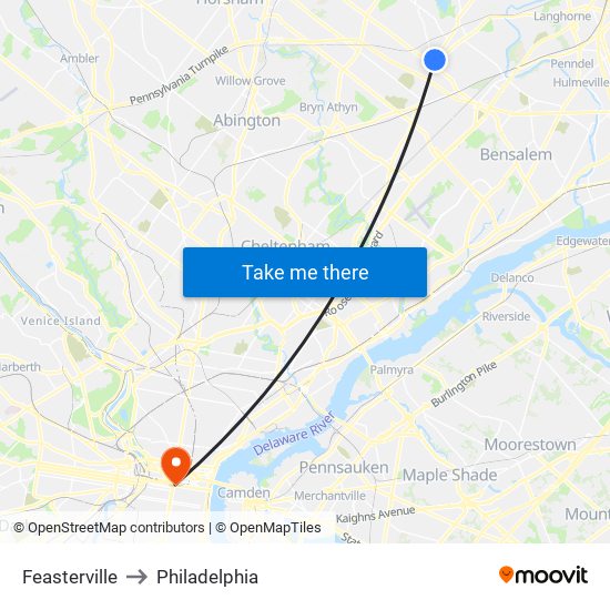 Feasterville to Philadelphia map