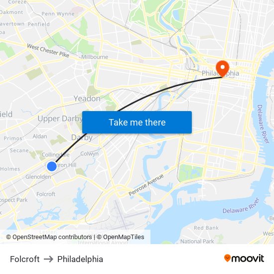 Folcroft to Philadelphia map