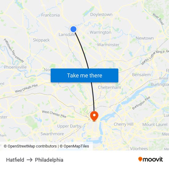 Hatfield to Philadelphia map