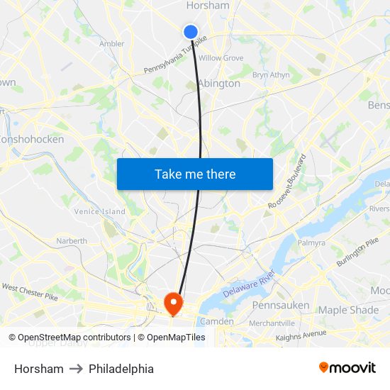 Horsham to Philadelphia map