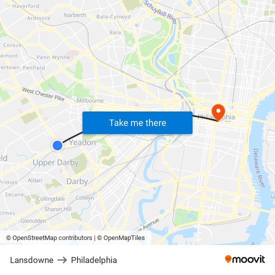 Lansdowne to Philadelphia map