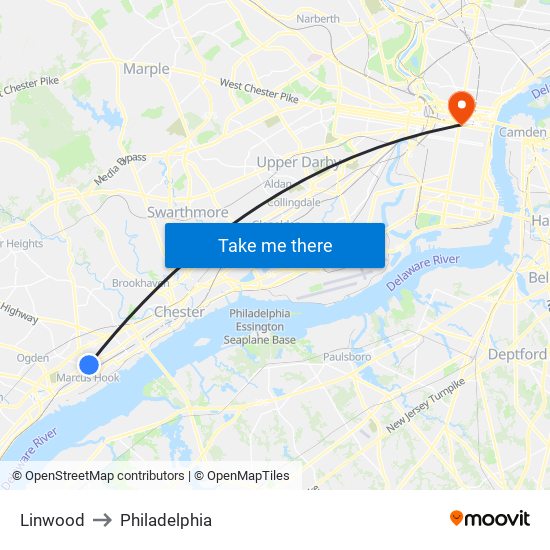 Linwood to Philadelphia map