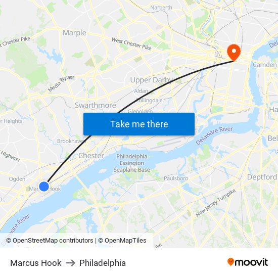 Marcus Hook to Philadelphia map