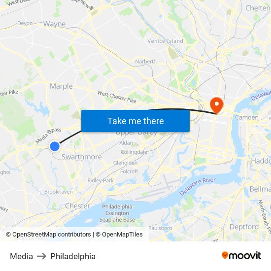 Media to Philadelphia map
