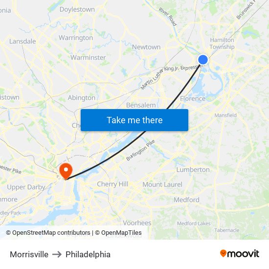 Morrisville to Philadelphia map
