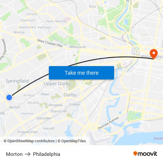 Morton to Philadelphia map