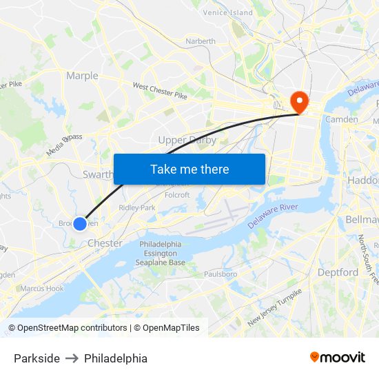 Parkside to Philadelphia map