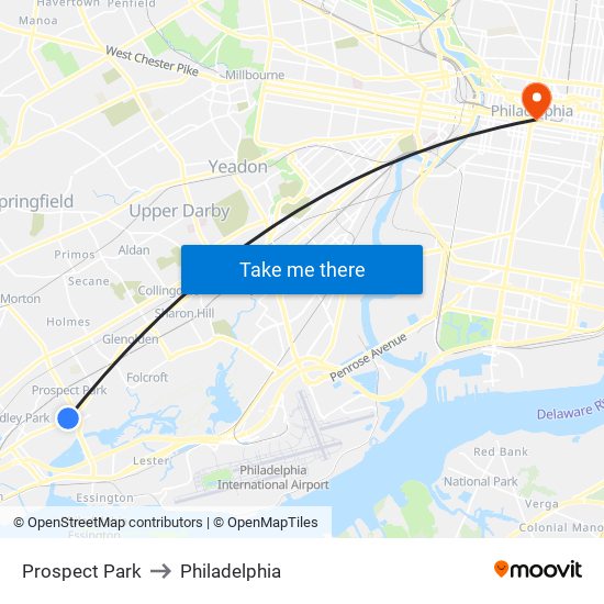 Prospect Park to Philadelphia map