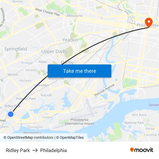 Ridley Park to Philadelphia map