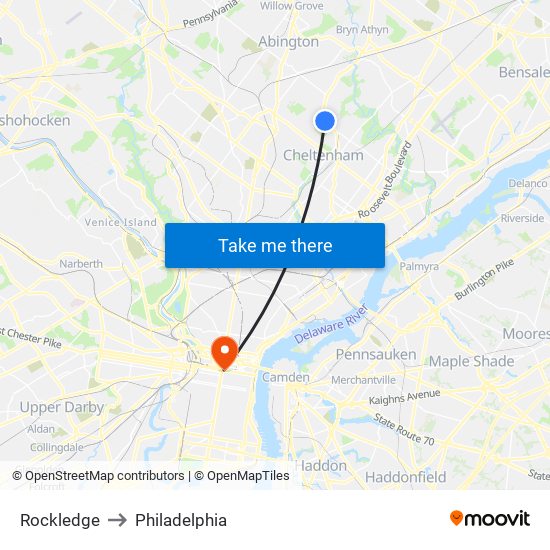 Rockledge to Philadelphia map